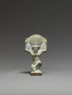 Shu supporting the sky: faience amulet, 664–332 BCE. Metropolitan Museum of Art, 04.2.372. Shu supporting the sky: faience amulet, 664–332 BCE. Metropolitan Museum of Art, 04.2.372.