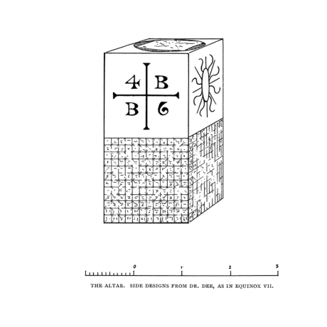 The double-cube altar illustrated in Book 4, Part II. Its side designs refer readers to the Dee material published in The Equinox I:7. The double-cube altar illustrated in Book 4, Part II. Its side designs refer readers to the Dee material published in The Equinox I:7.